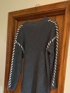 Charcoal Gray Knit Sweater Dress with White Braid Detail